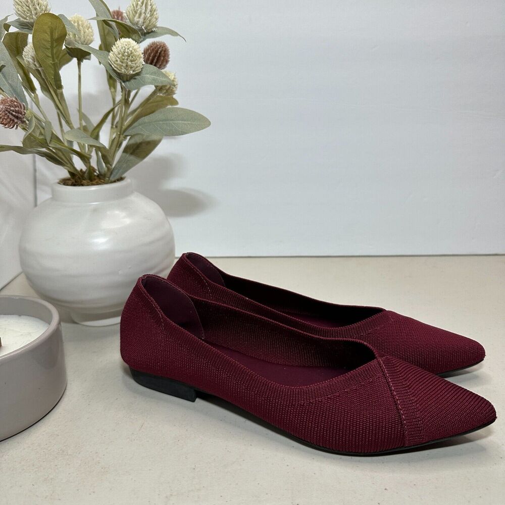 Mia Aurrora Flyknit Flat Burgundy Pointed Toe Shoes Women's 6M QI00183SF NWOB - Picture 1 of 8